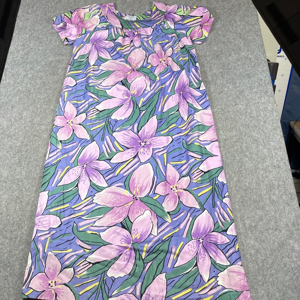 Vintage Sears Floral Nightgown House Dress Muumuu Hawaiian Cotton Large